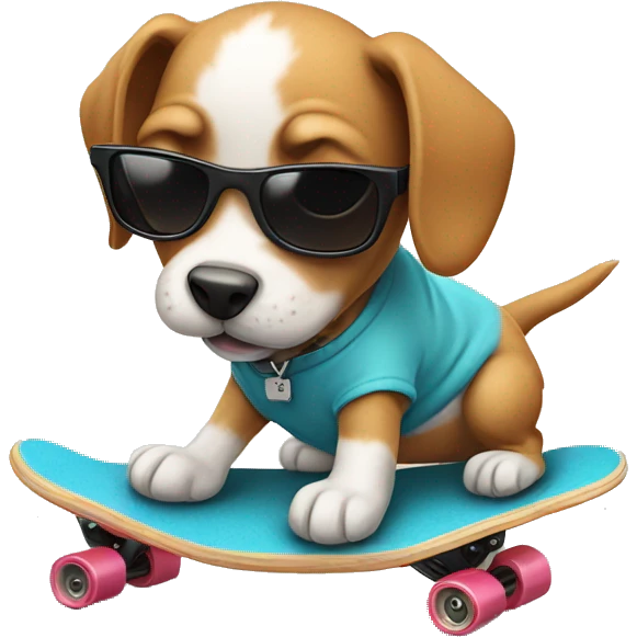 puppy riding  on a skateboard wearing sunglasses  emoji
