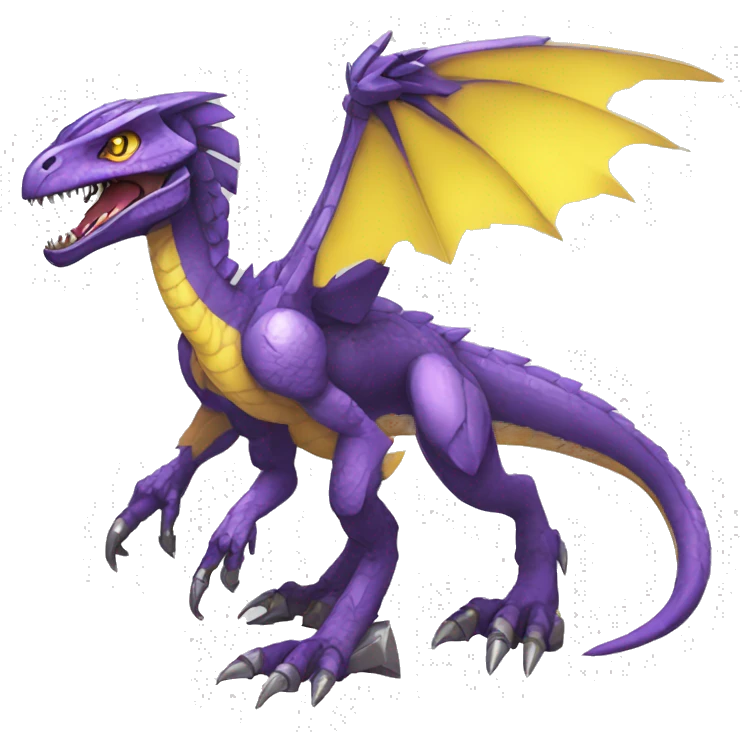  Edgy Purple Yellow Digimon-Fakemon-Velociraptor-Dragon-Mecha full body emoji