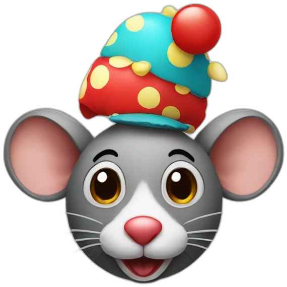 rat sitting on head of clown emoji