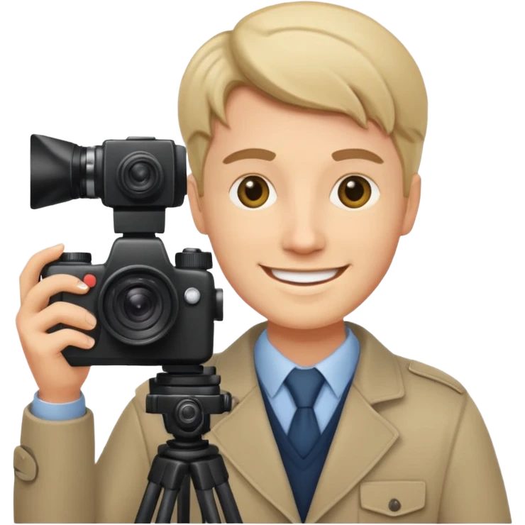 a white journalist with a camera emoji