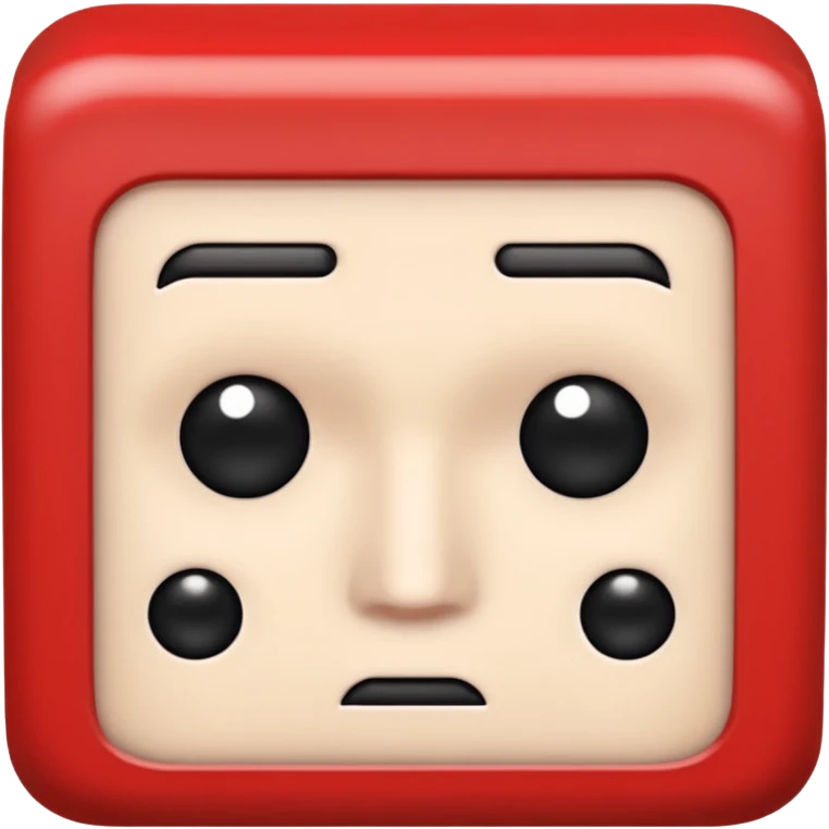 Una figura roja con cabeza cuadrada y cuerpo de rectángulos con cara con dos ojos negros como puntos y cejas preocupadas sin boca y que tenga como una especie de polvo café en la cabeza emoji