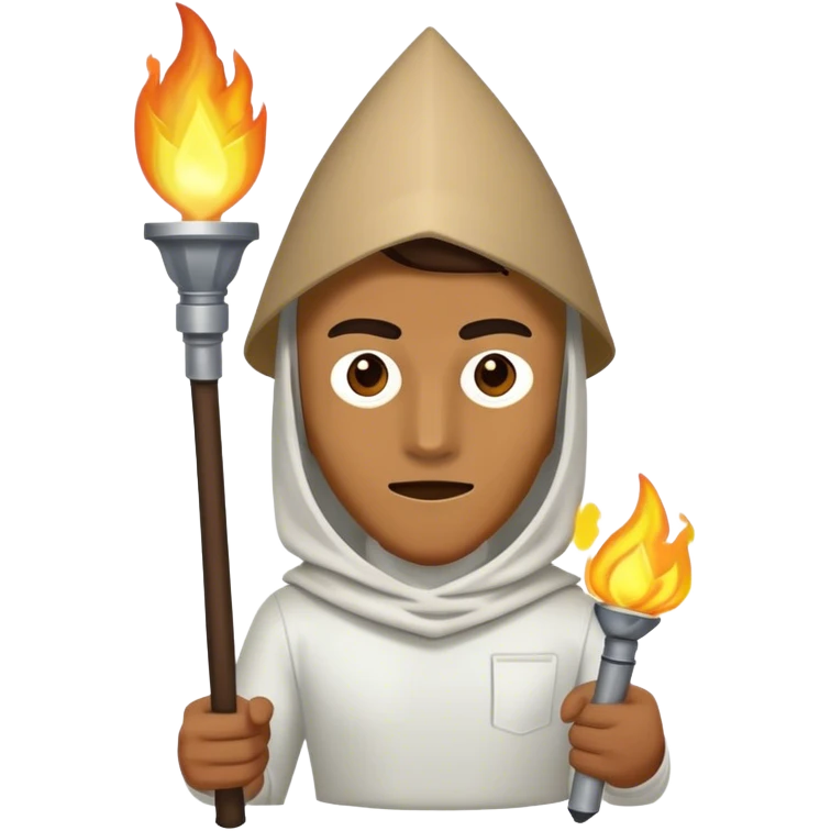 man with torch and white triangular mask over his head emoji