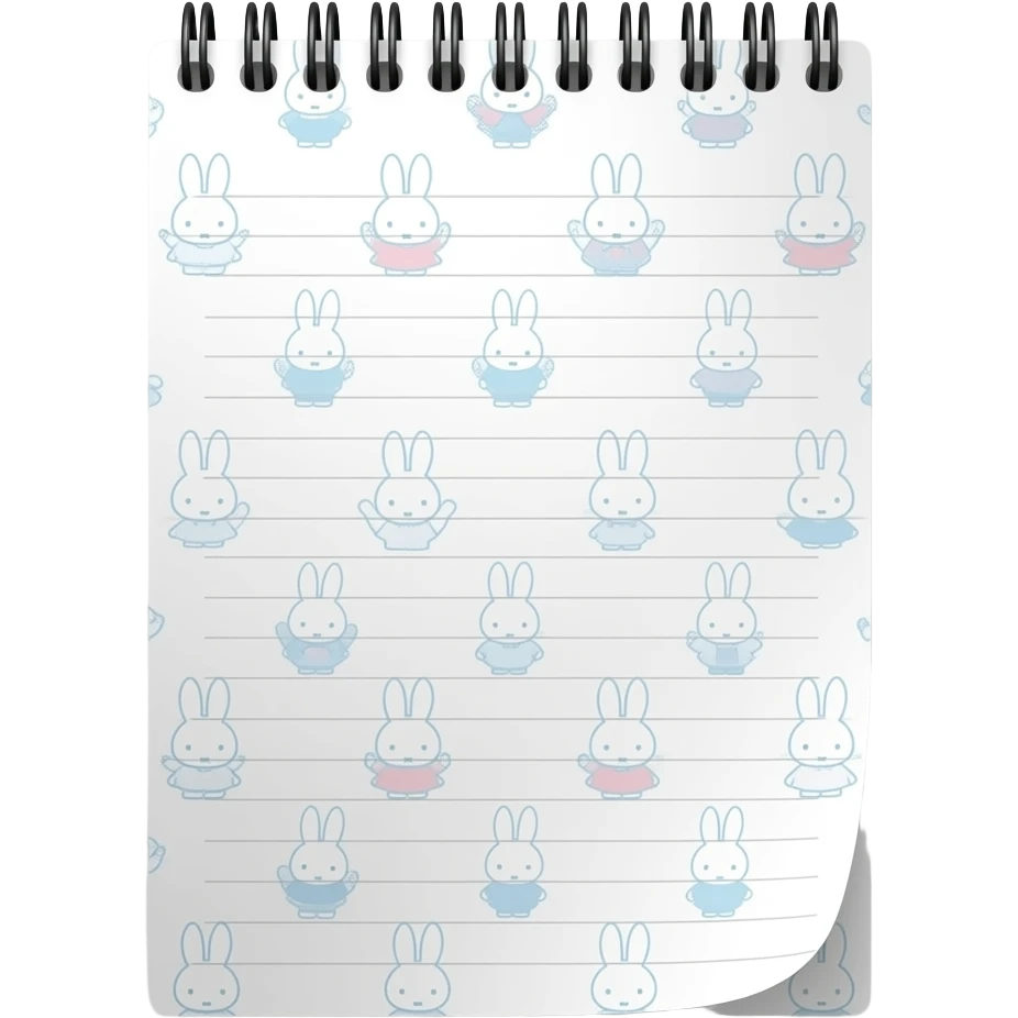 white notepad with small Miffy prints emoji