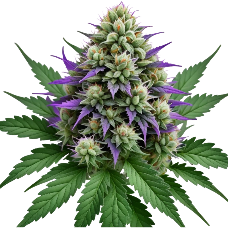Wedding Crasher cannabis strain with purple buds and crystal trichomes emoji