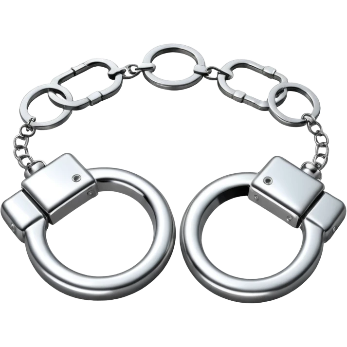 A pair of elegant handcuffs emoji made of silver chrome, smooth rounded design, glossy metallic reflections, luxury fetish aesthetic, minimal iOS emoji style, centered, clean white background emoji