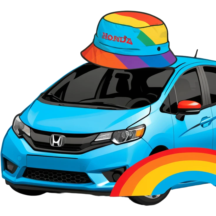 Honda fit car with rainbow bucket hat emoji