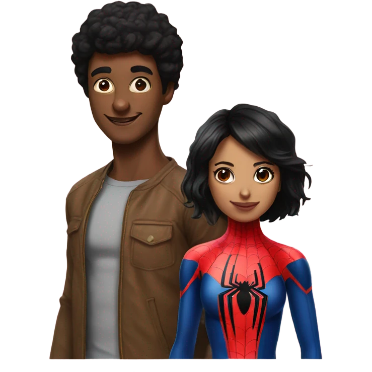 Spiderman and black hair girl emoji