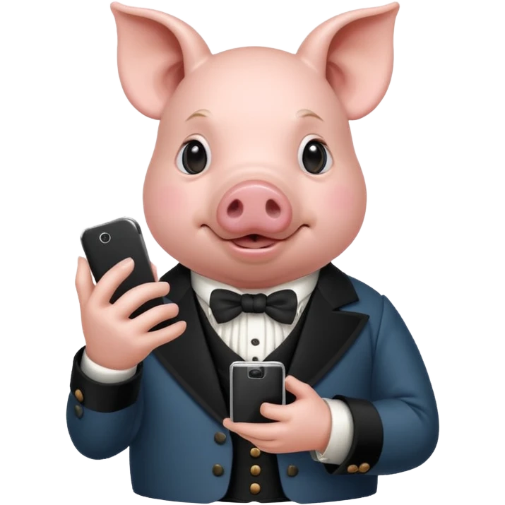 pig in victorian finery scrolling on a cell phone emoji