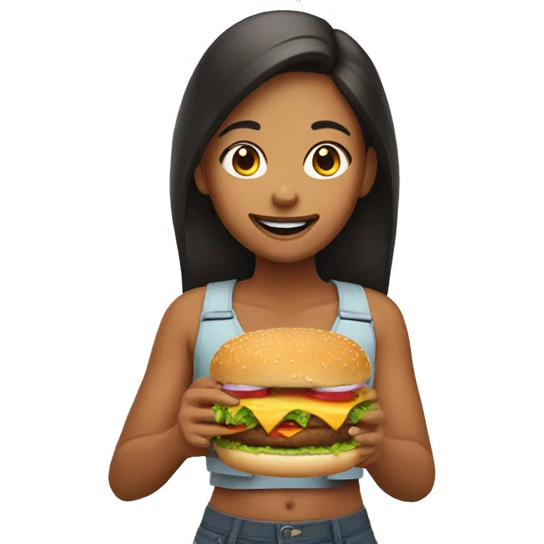 a girl with her friends eat burger emoji