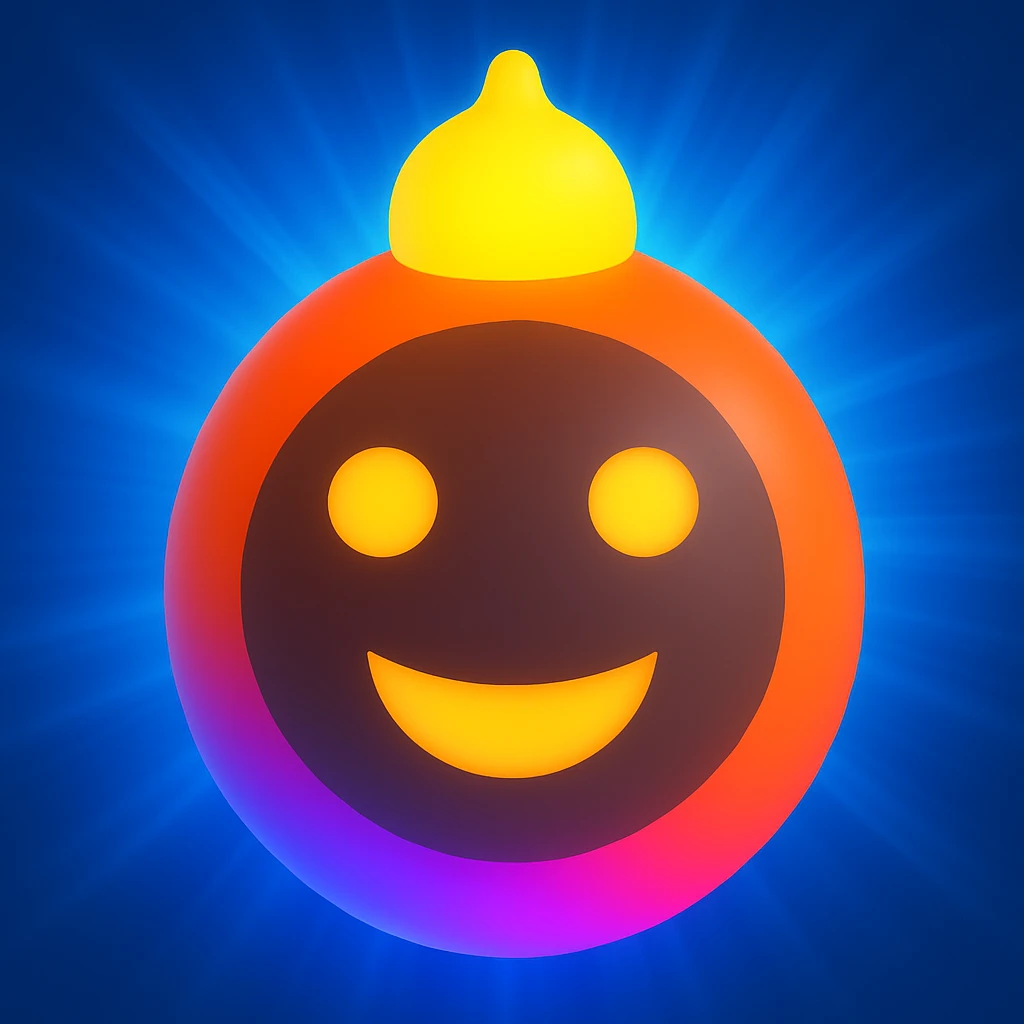 Add a radiating blue light effect around the aura ball, keeping the warm smile and 3D emoji style emoji