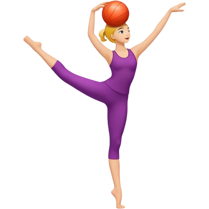A minimalist vector emoji of a person standing on one leg in an arabesque pose, holding a fitness ball. Clean lines, flat design, vibrant energetic colors. emoji
