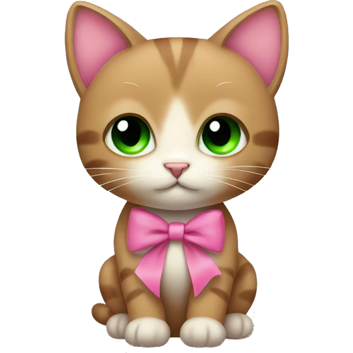cute brown kitty with green eyes and pink bow emoji