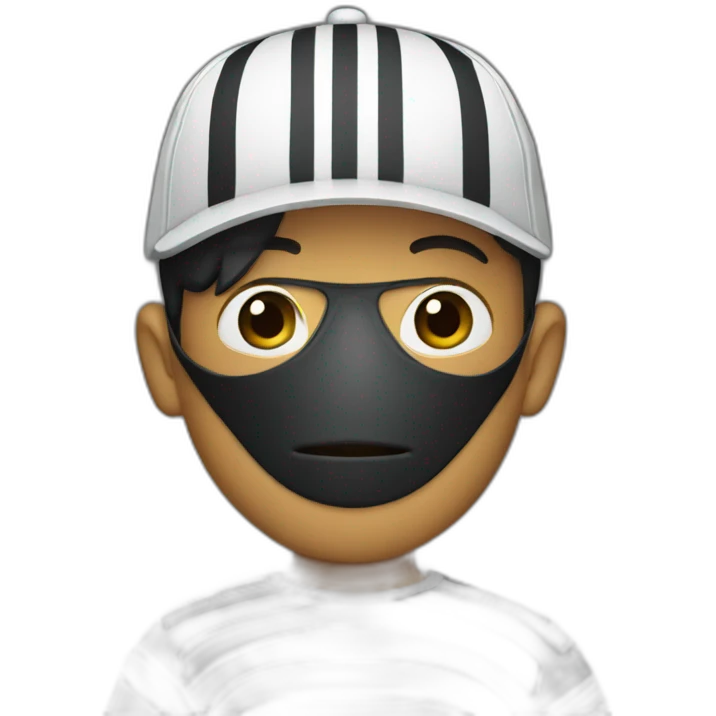 Man with mask, black cap and shirt with black and white stripes emoji