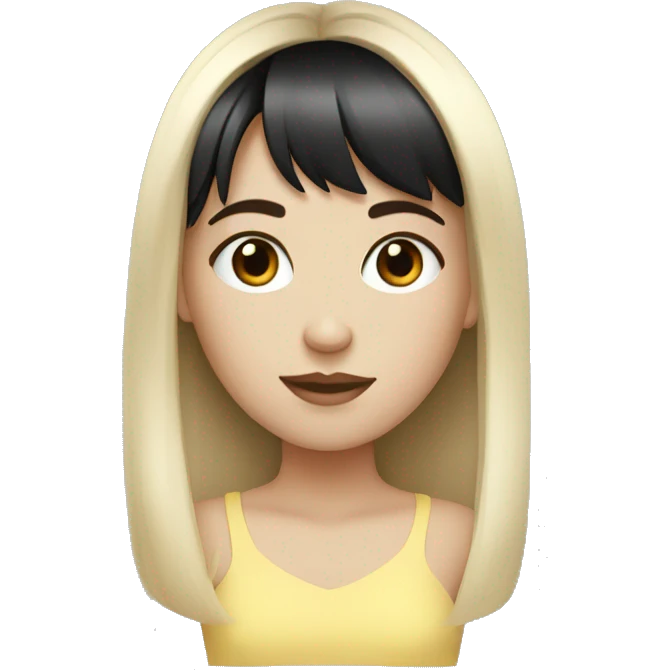 white girl with bangs and black hair and dark eye emoji
