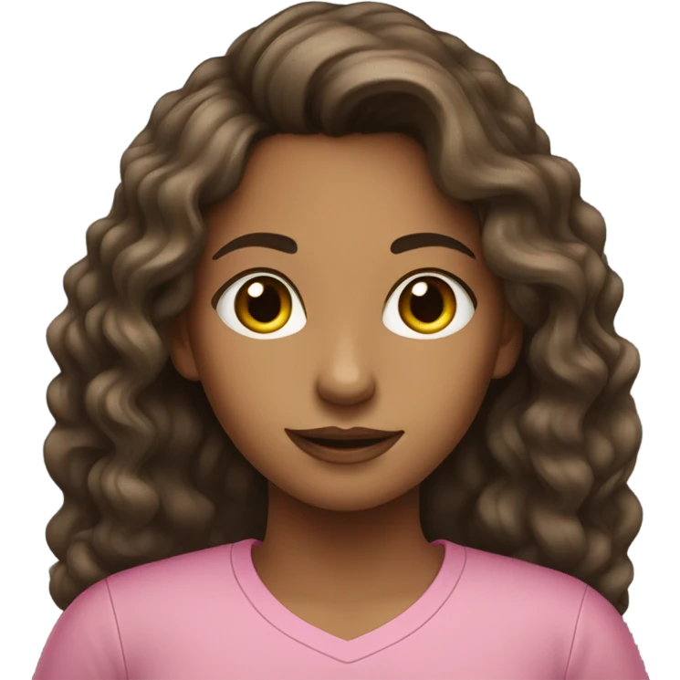Female young lady with long dark curled brown hair in pink and green shirt emoji
