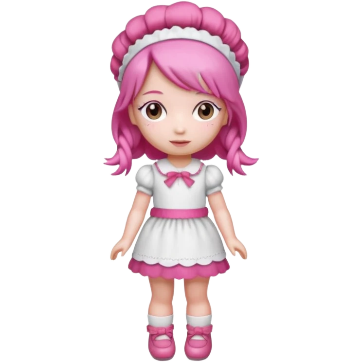 Isolated detaile illustration incredibly raspberry torte doll figurine full body with pink hair and a raspberry hairband emoji