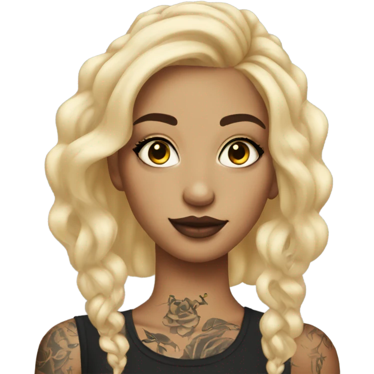 blonde girl with tattoos and makeup emoji