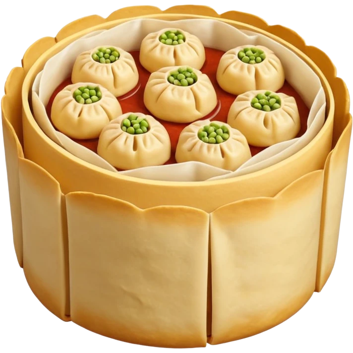 siu mai (a type of dim sum, just 1 cube of white color fish patty wrapped by yellow dough, leaving only the top part unwrapped, shape looks like short cylinder shape) emoji