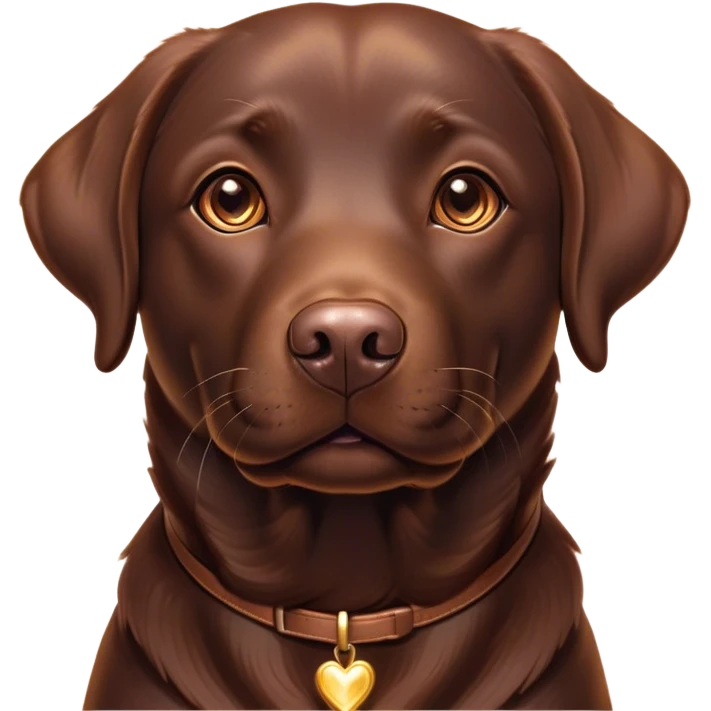 Cinematic Cute Chocolate Labrador Portrait Emoji, Head tilted playfully and inquisitively, featuring a sleek chocolate Fur with a lustrous sheen, round, sparkling brown eyes filled with curiosity, Simplified yet irresistibly adorable features, highly detailed, glowing with a warm, friendly glow, high shine, affectionate and spirited, stylized with a touch of whimsy, bright and endearing, soft glowing outline, capturing the essence of a mischievous yet loving companion, so playful it feels like it could dash out of the screen and into your arms! emoji