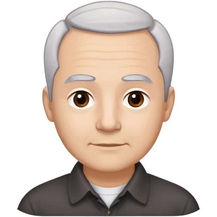Head and shoulders portrait of Puerto Rican actor René Monclova. Round face with light skin tone. Short gray/white hair with receding hairline. Expressive dark brown eyes, thick eyebrows. Clean-shaven. Slight smile. Wearing a dark collared shirt. emoji