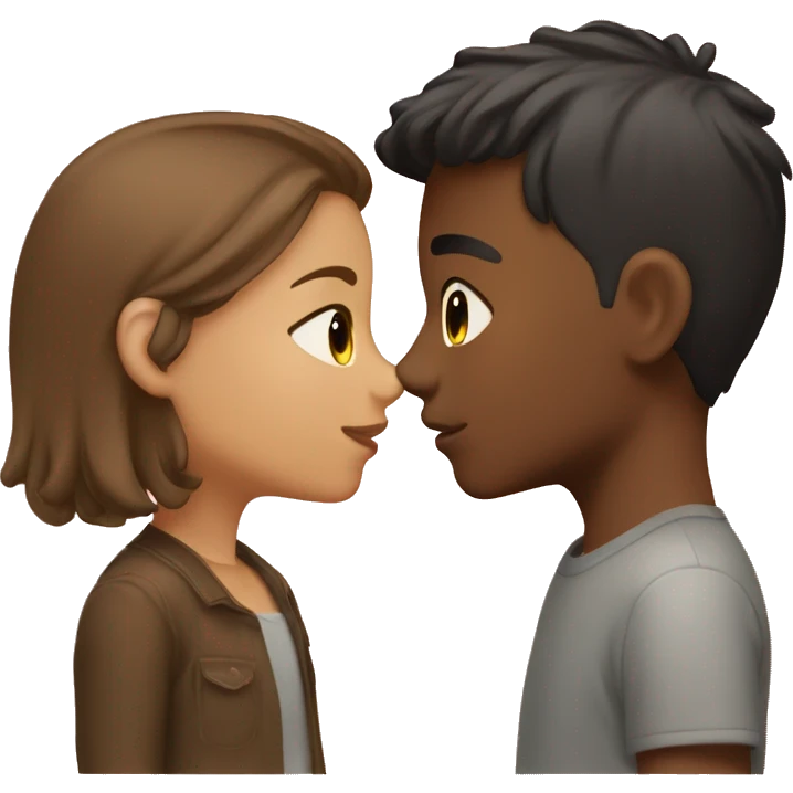 A girl with brown hair and medium light skin kissing a boy with brown short hair and light skin emoji