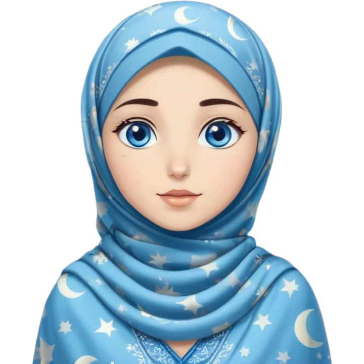 Turkish beautiful finish Konya girl blue eyes with moon patterned hijab dress and watching the moonlight sky on the ground  emoji