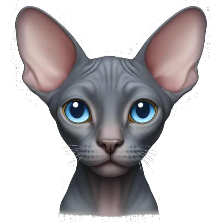 Dark grey pinkish sphynx cat with light blue eyes emoji