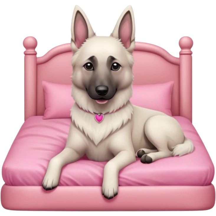 White belgian Shepard sit in a pink bed
  emoji
