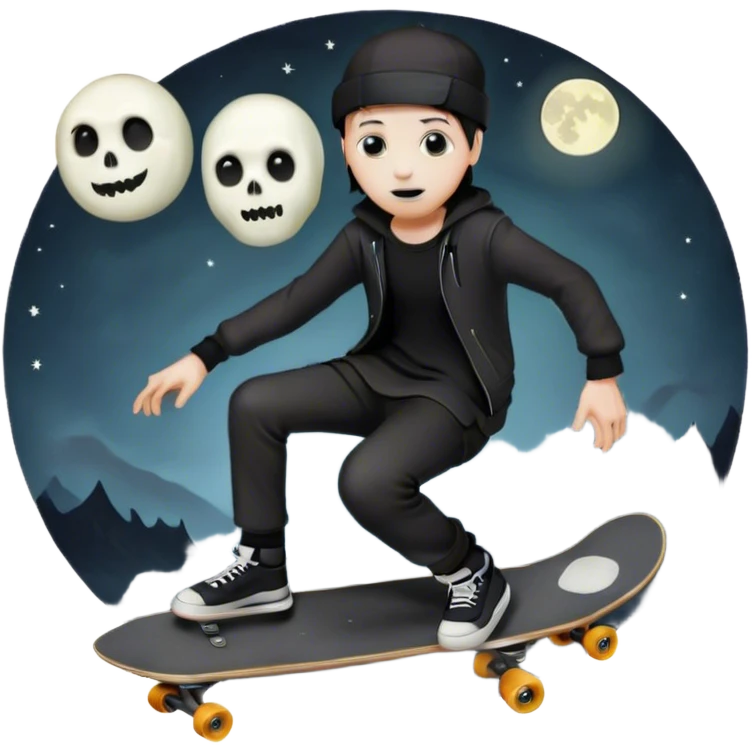  goth skater boi ghost sk8 boarding under a moon emoji