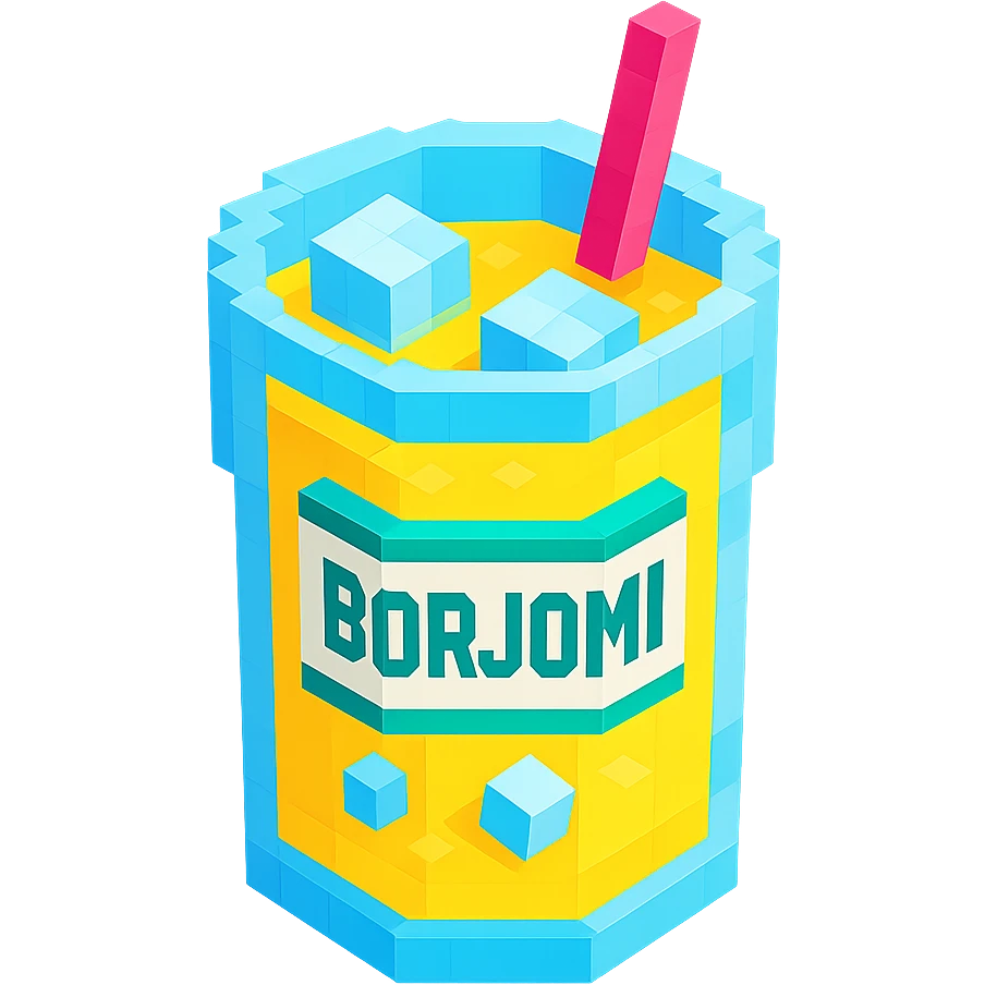 Borjomi lemonade glass with ice cubes and a straw emoji