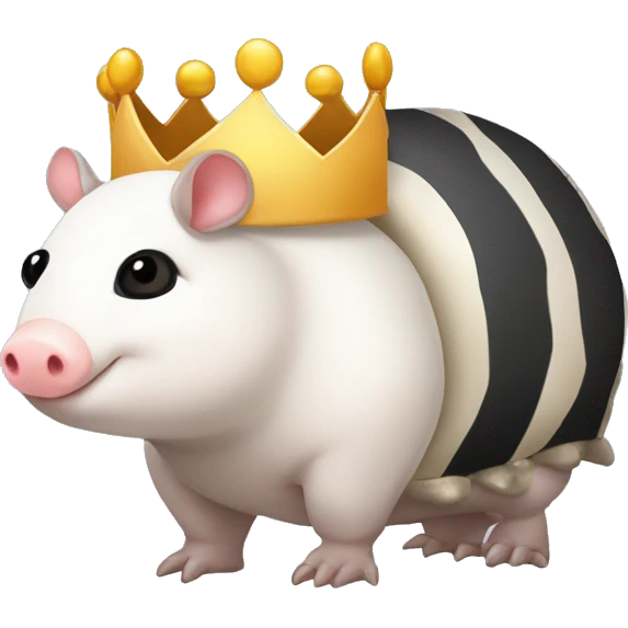 Black and white piebald chubby round armadillo pig panda centipede armadillo wearing a crown emoji