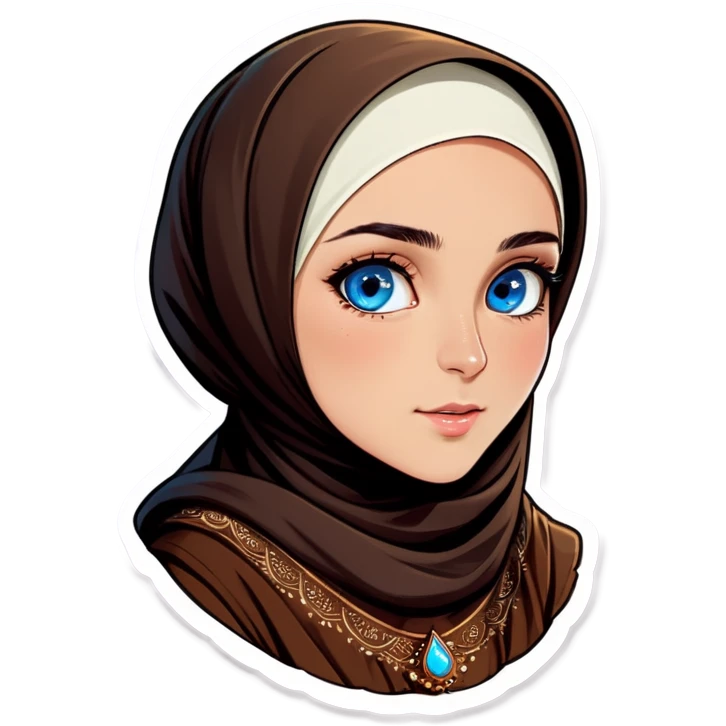 Turkish beautiful finish Konya girl blue eyes with hijab and brown stone dress emoji