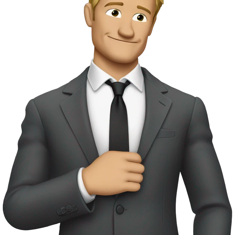 barney stinson wearing a suit adjusting his tie with left hand, leaning back emoji