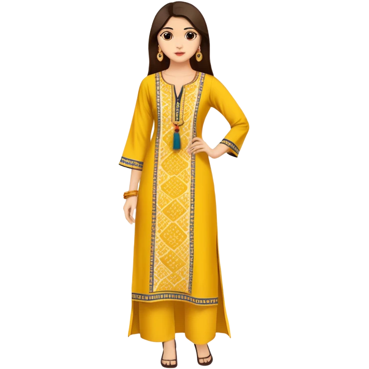 Long yellow kurti with block prints and tassels emoji
