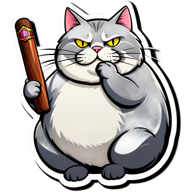 fat grey cat cigar emoji
