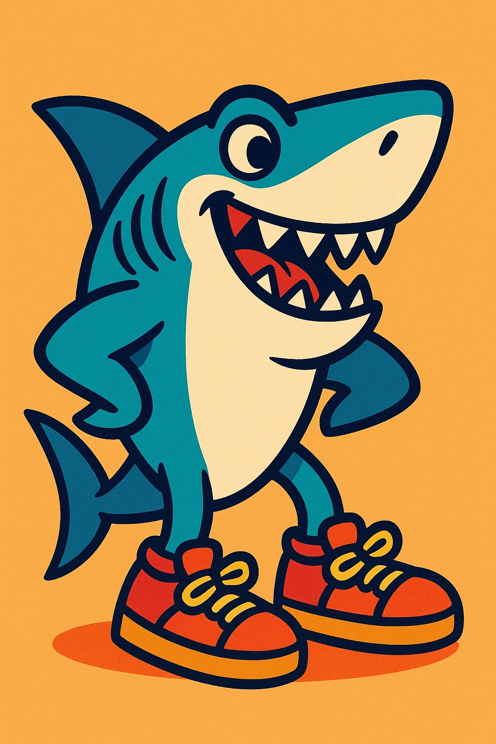 a shark wearing shoes, vibrant cartoon style emoji
