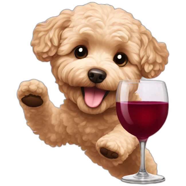 Beige maltipoo jumping a cup of wine emoji