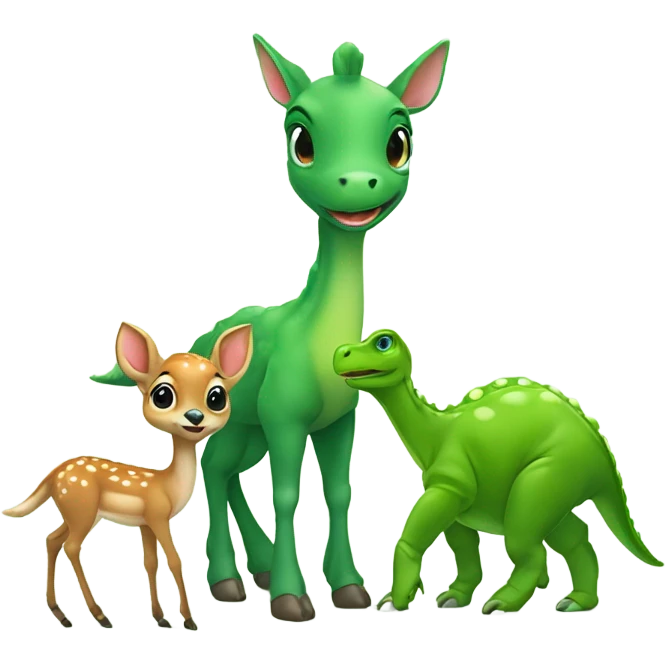 Baby deer (buck) and baby green dinosaur hanging out  emoji