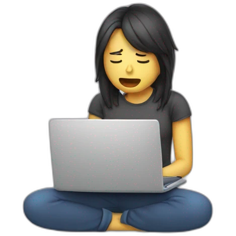 a person typing in a laptop while crying sad emoji