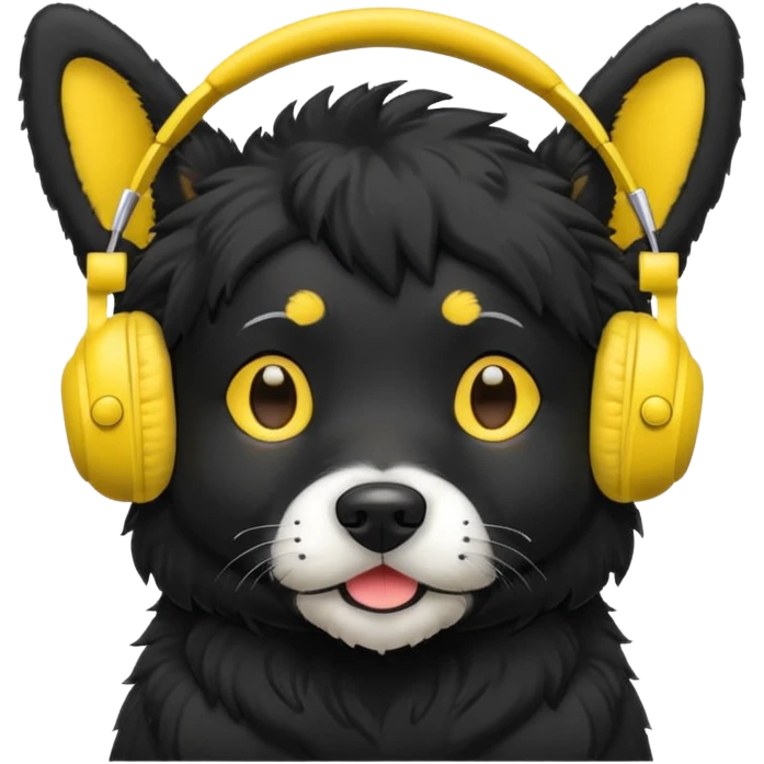 black dog wearing yellow headphones emoji