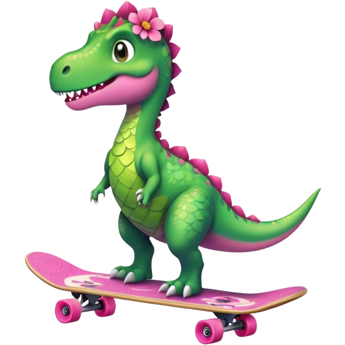 a dinosaur standing on a skateboard and wearing a dress emoji