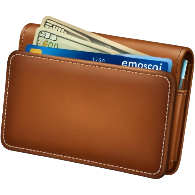 portefeuille marron avec quelques billets et carte bancaire emoji