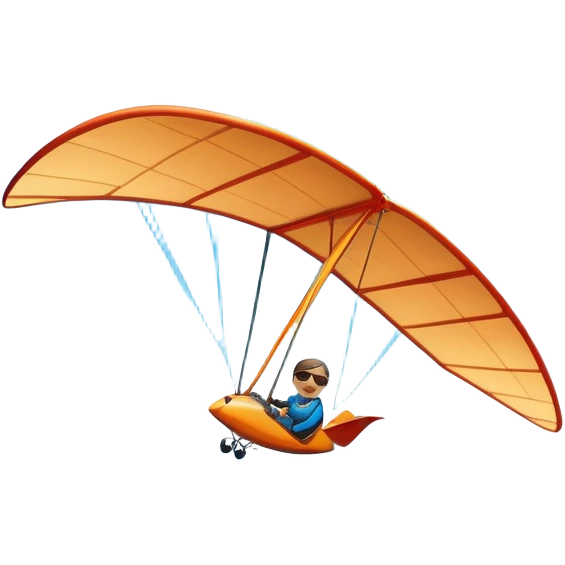 A hang glider soaring through a bright blue sky, wings wide open as the pilot glides gracefully above mountains or coastline. The scene captures the sense of freedom, height, and serenity, with sunlight illuminating the glider and soft clouds drifting nearby. emoji