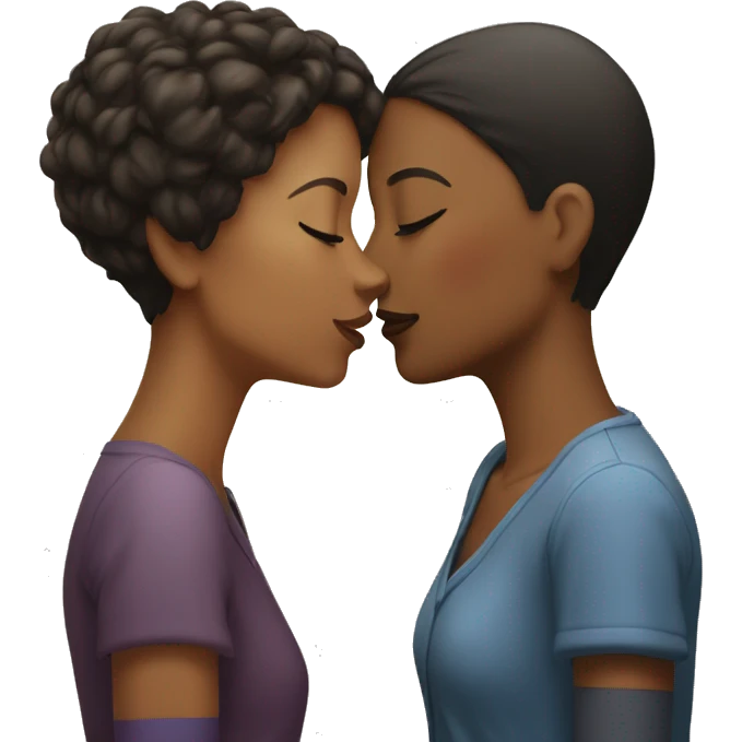 two women kissing, one tall with short hair, other short with long hair emoji