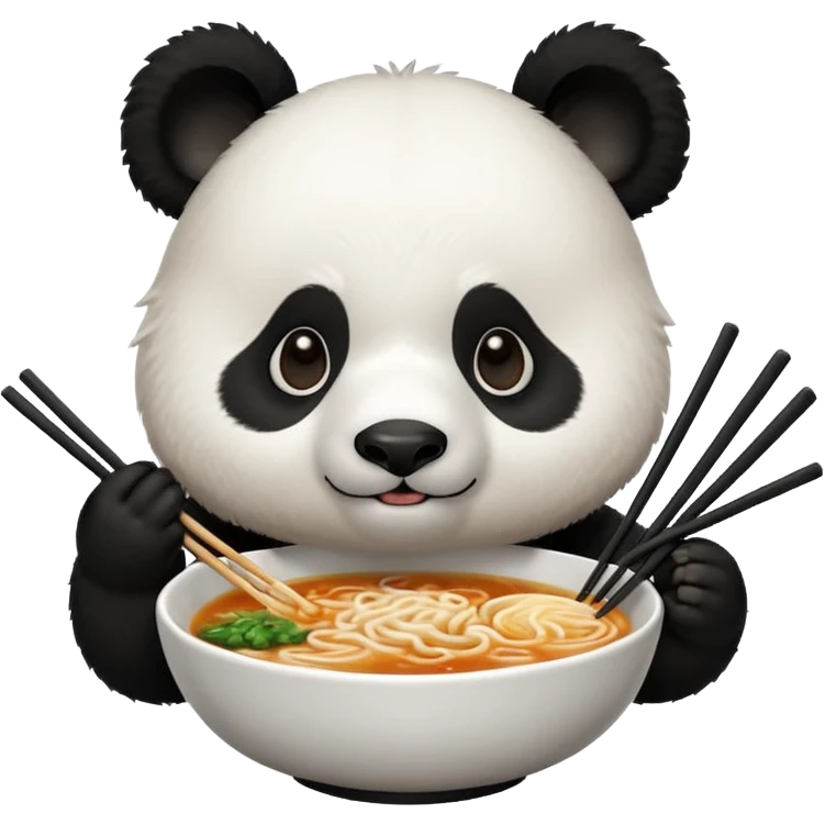 cute hungry panda with chopsticks eating ramen emoji