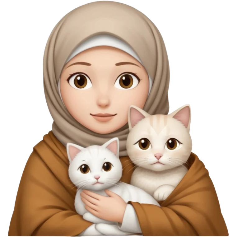Beyaz Kediyle hijab bayan yanyana kahve beyaz battaniye emoji