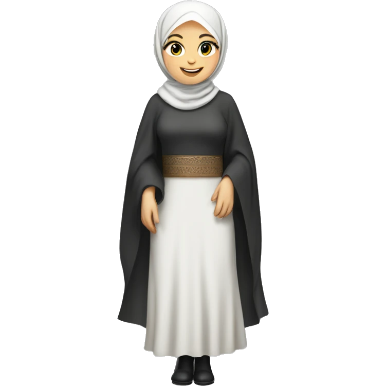 hijab woman, smile, beautiful dress, white skin, full-body (slim) emoji