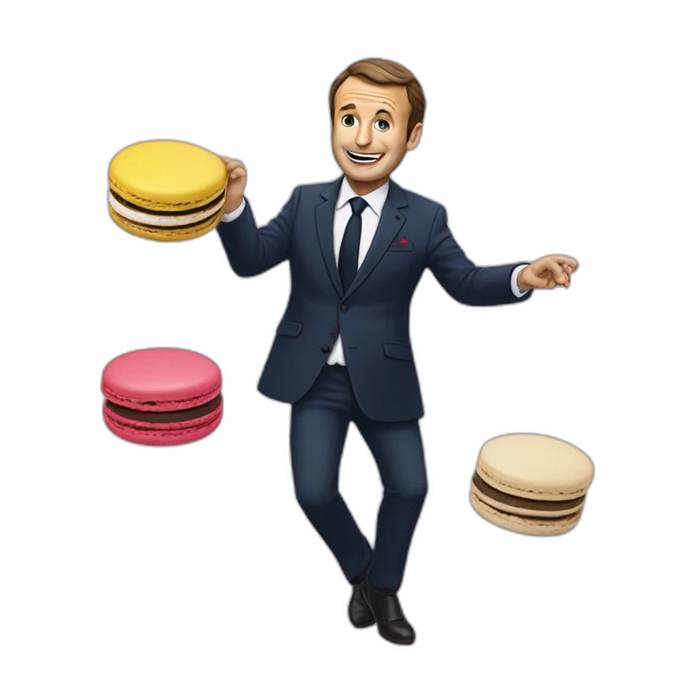 macron qui danse avec un macaron emoji