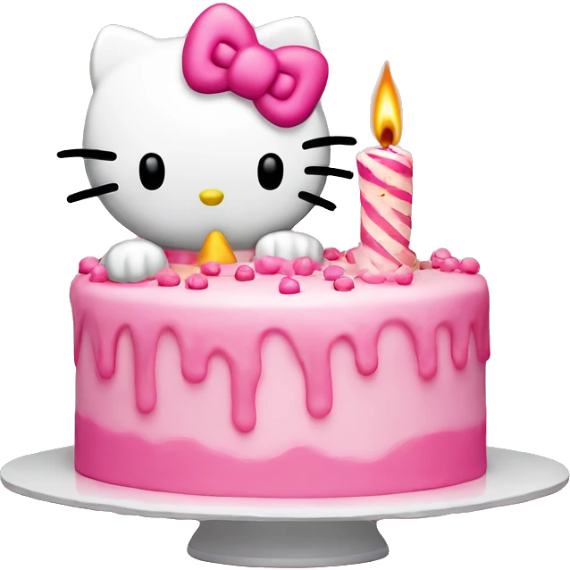 hello kitty blowing candle on pink birthday cake  emoji