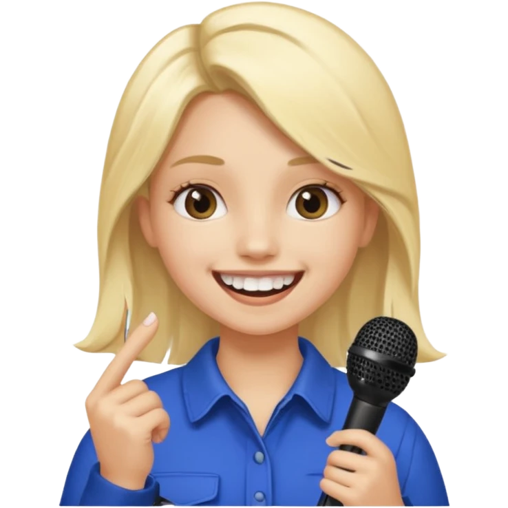 Girl with tooth gap smiling with a microphone in her hand and hair is half blond half black emoji